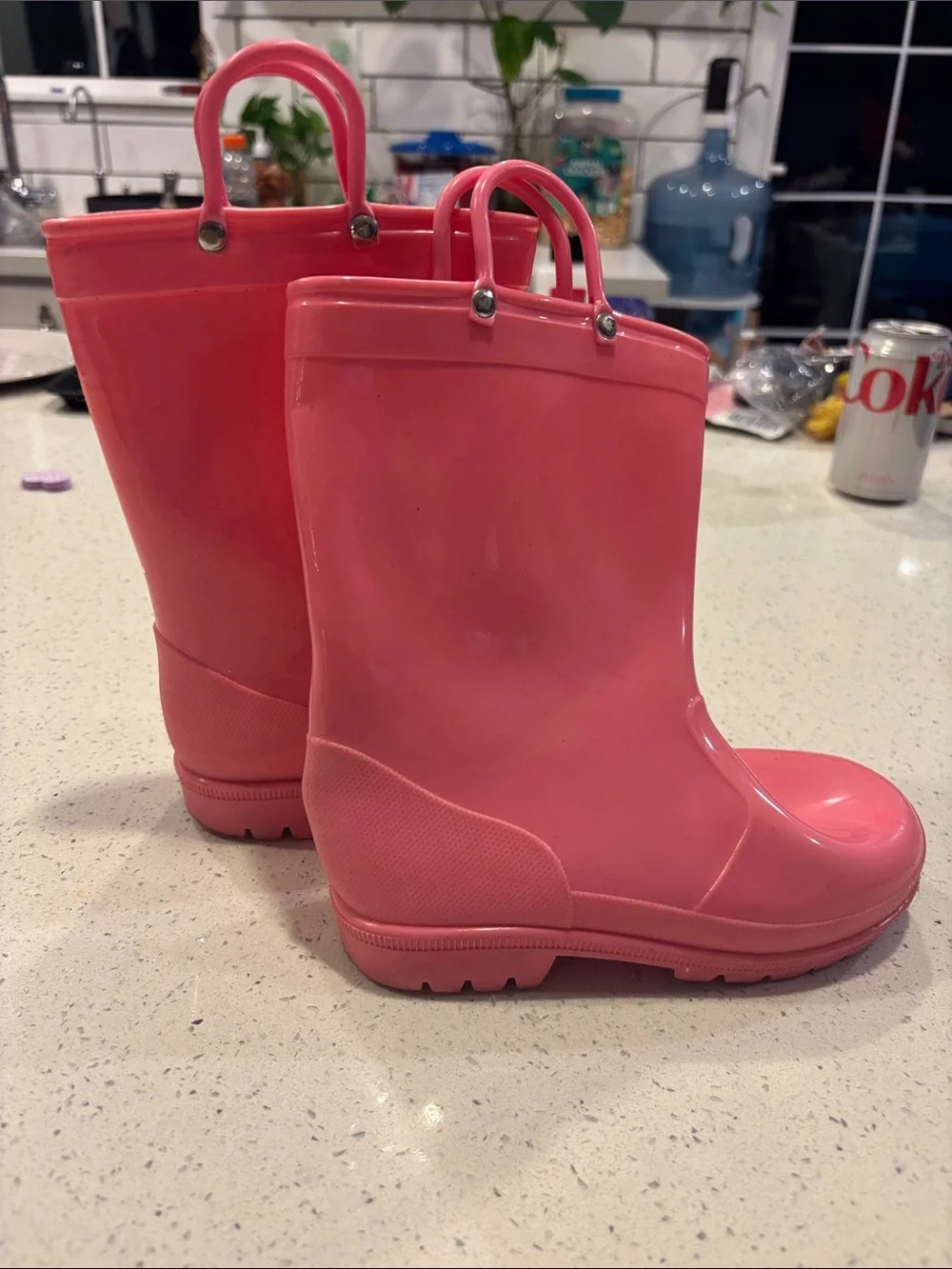Kids Pink Rain Boots with Pull Handles